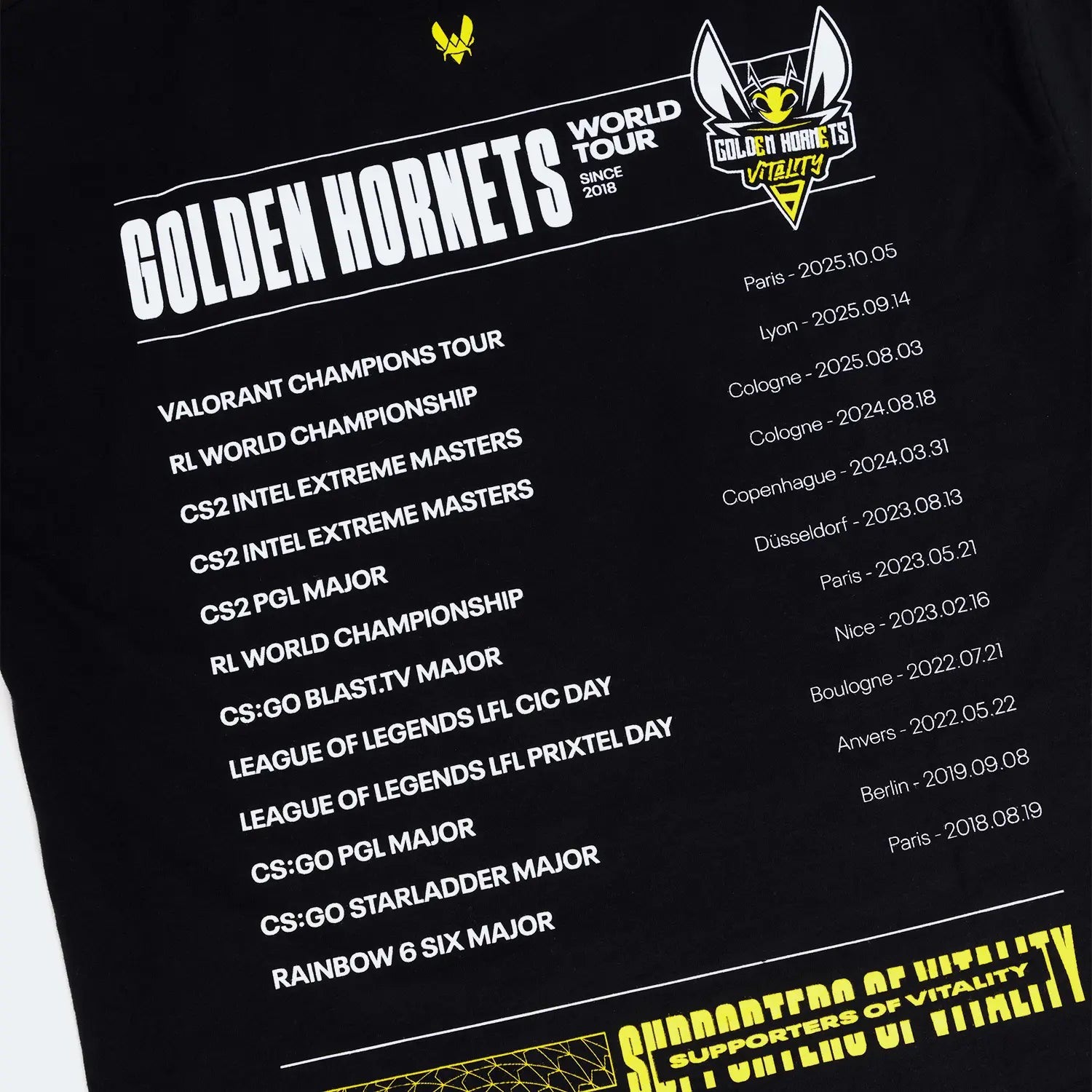 t-shirt golden hornets x vitality liste déplacements dos